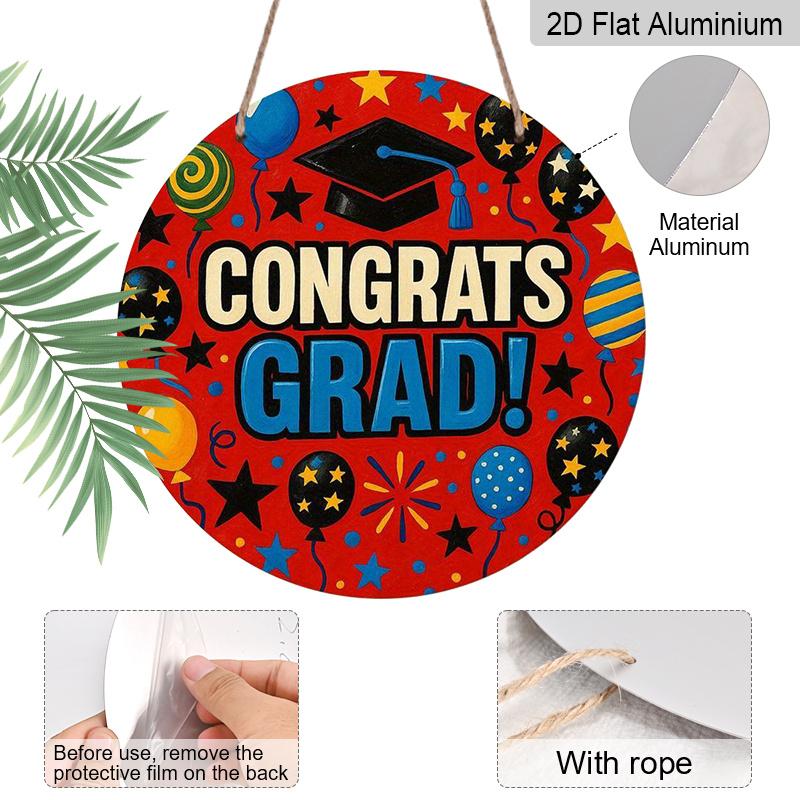 2D Flat 1pc, 8x8 in, Happy Graduation Aluminum metal sign Decorative Signs&Plaques, flower wreath center, door decoration, wall decoration, suitable