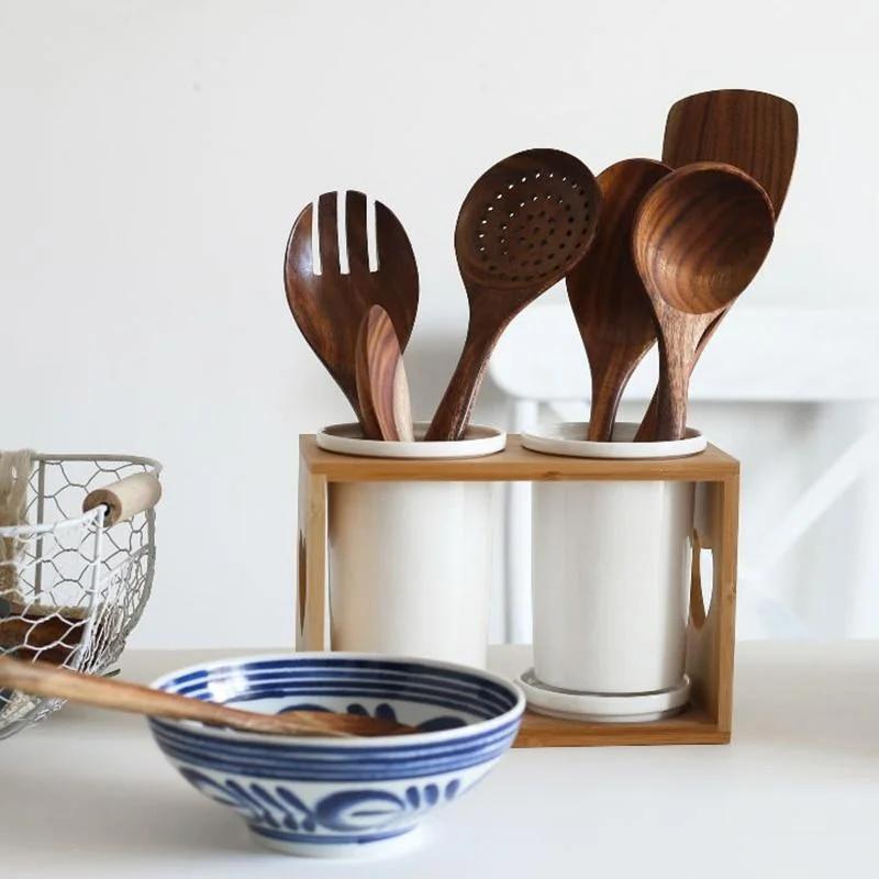 New Teak Natural Wood Tableware Spoon Colander Spoon Special Nano Soup Skimmer Cooking Spoon Wooden Kitchen Tool