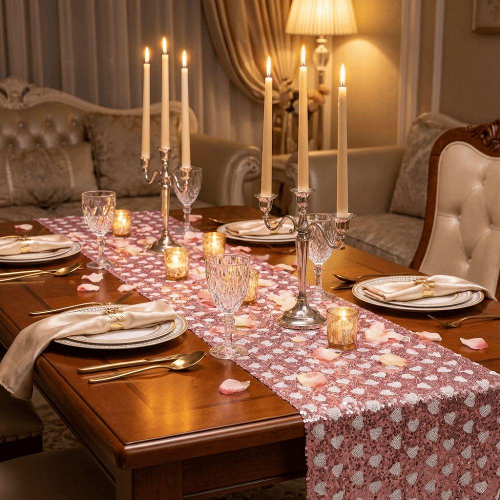 Love Heart Sequined Mesh Table Runner Romantic Table Flag Glitter Table Linens  Holiday Event