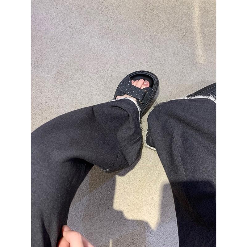 Xiaoxiangfeng summer sports versatile washed denim word with Velcro platform sandals women flat beach shoes