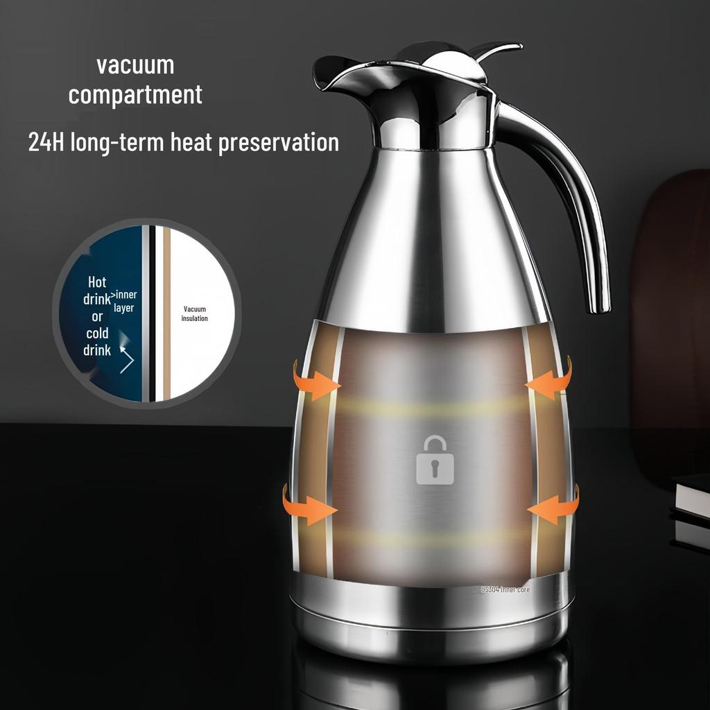 304 Stainless Steel 2L Vacuum-Insulated Coffee Pot, Large Capacity Cold Water Thermos
