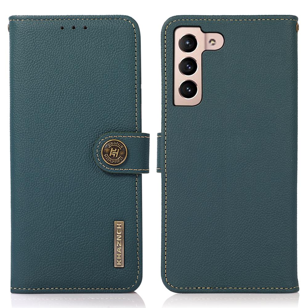 

KHAZNEH for Samsung Galaxy S25 FE Case Genuine Cow Leather RFID Blocking Wallet Phone Cover B
