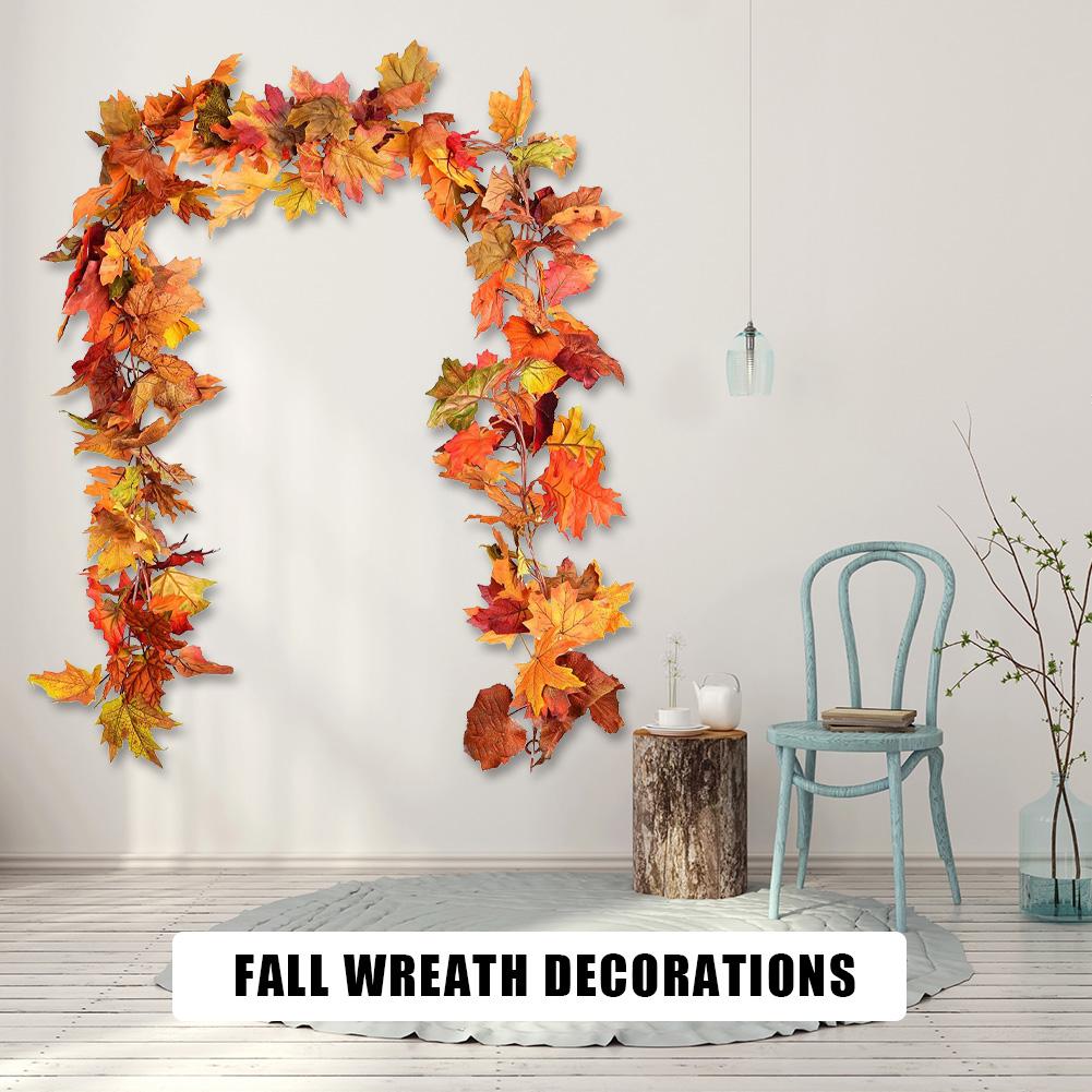 1/2Pcs 175cm Artificial Fall Maple Leaf Garland Fake Plants Autumn Decor Leaves Vine for Thanksgiving Halloween Decoration Gifts