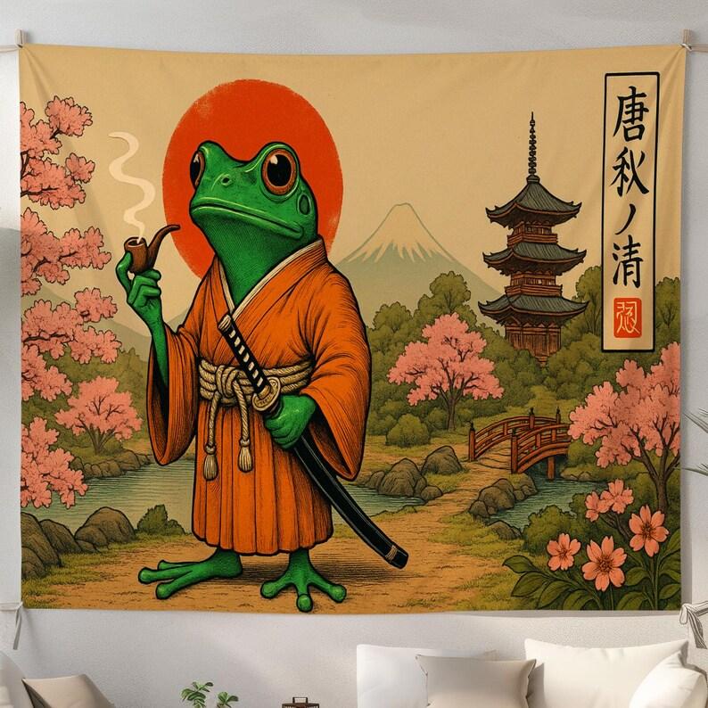Smoking Warrior Frog tapestry 75x100 чёрный
