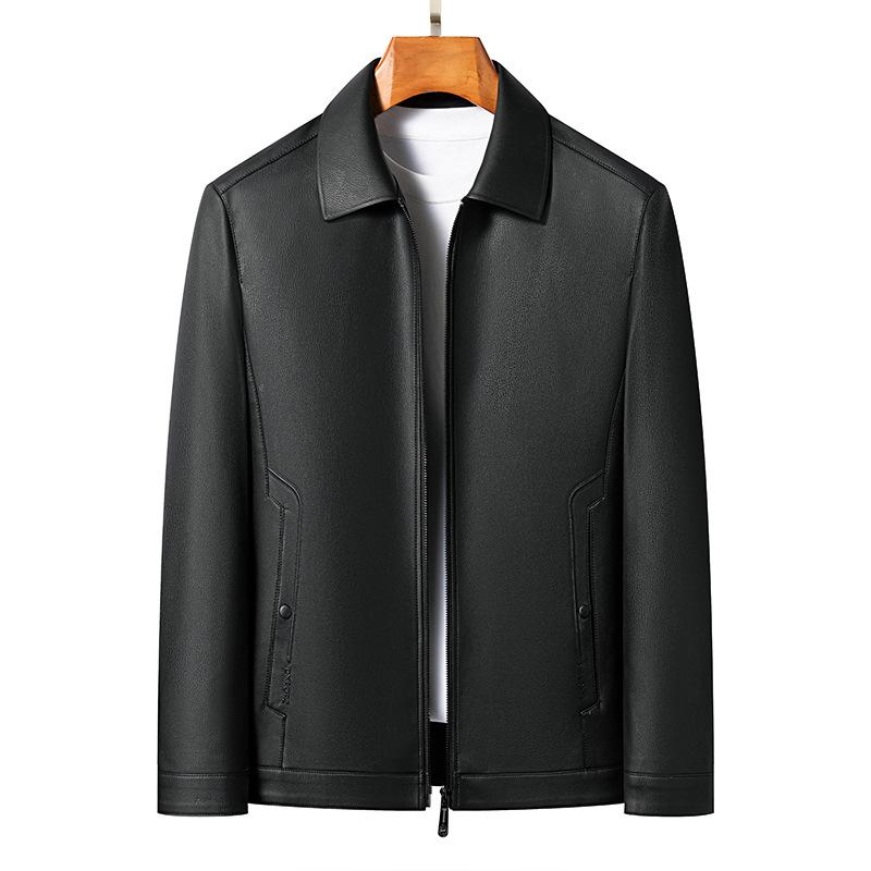 

Мужская кожаная куртка среднего возраста, осень и зима, новая, деловая, повседневная, простая, с лацканами, короткая, мягкая кожаная куртка, мужская одежда 4XL