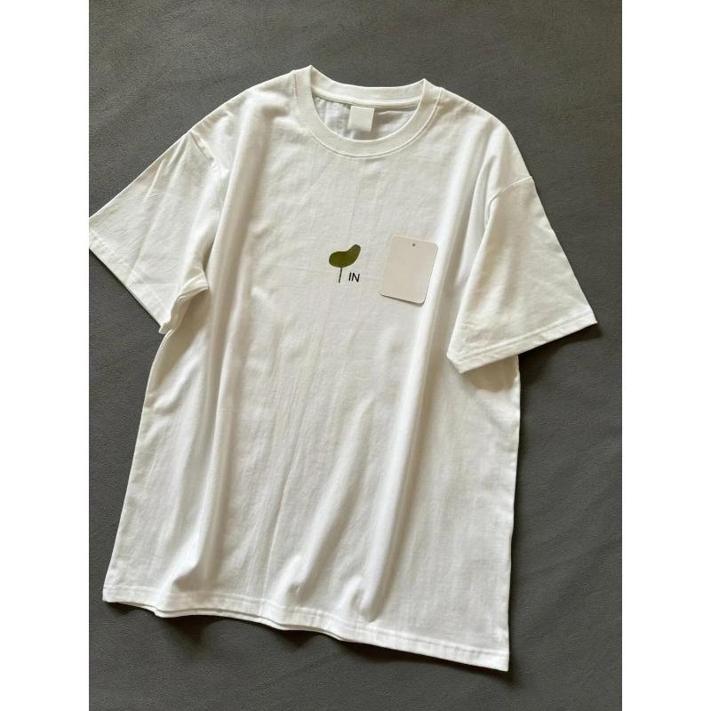 

Womens Simple Plant Print Short Sleeve Crew Neck T Shirt M белый