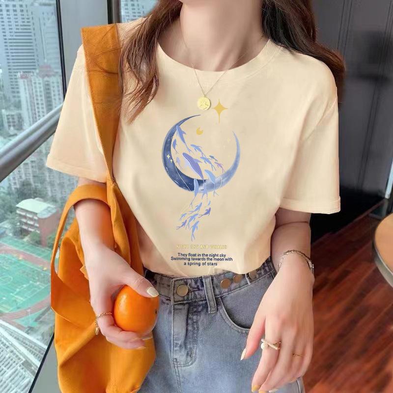 Women's 2025 Summer Unisex Round Neck Printed Short-Sleeve Loose Cotton T-Shirt