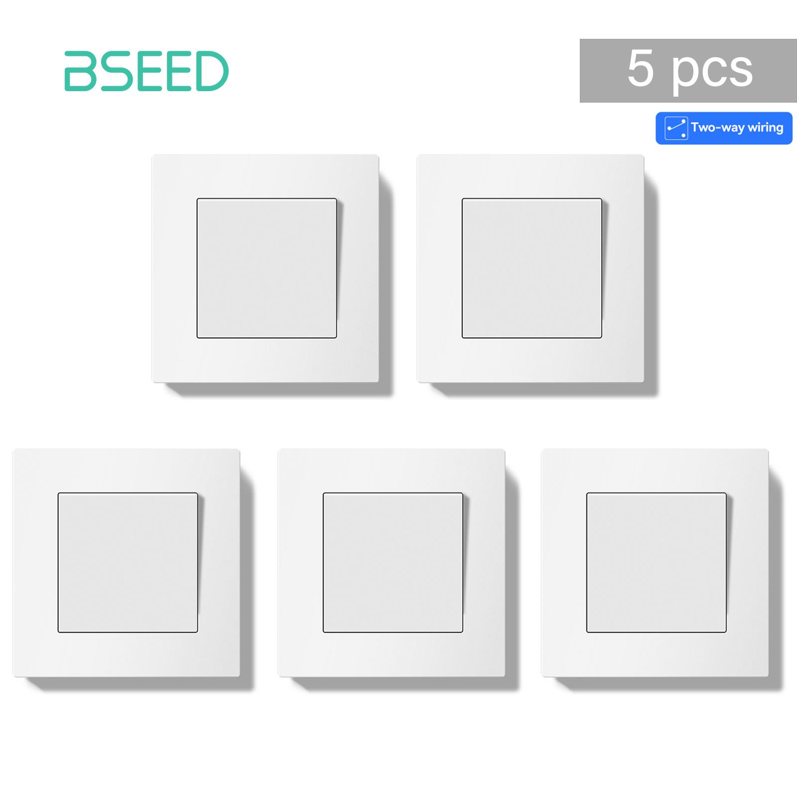 

Bseed 1/2 Gang 2 Way Push Button Switch with Indicator Lamp 5 pieces/Set EU Standard Home Plastic Switch Black White Golden Gray 2Way Wiring&EU standard