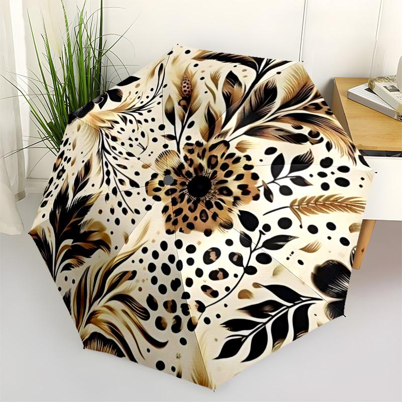 1pc Leopard Floral Automatic Folding Umbrella with 8-Rib Windproof Design, Portable Foldable Sunshade Umbrella For Halloween 010