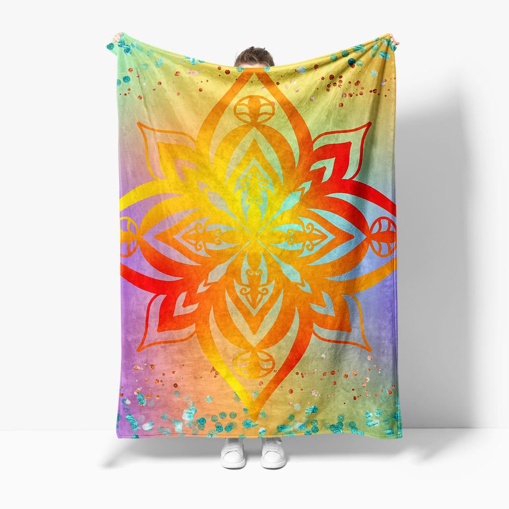 Colorful Abstract Mandala Watercolor Floral Print Throw Blanket Sofa Bed Decorative Cushion Gift 75x100cm