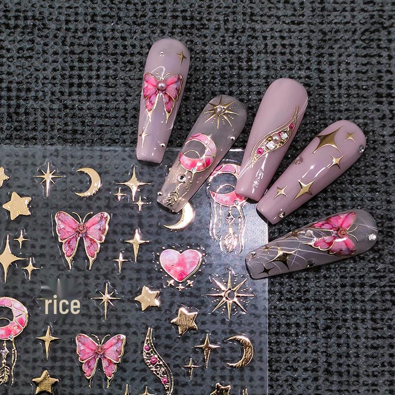 TENSOR 3D Butterfly Nail Stickers, Self-Adhesive Hot Stamping Series M-050