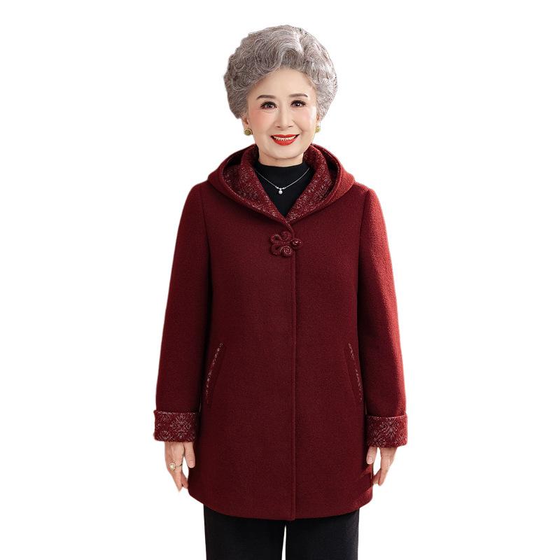 Women's Mid-Length Wool Coat for Mature and Elderly - Autumn/Winter Style
