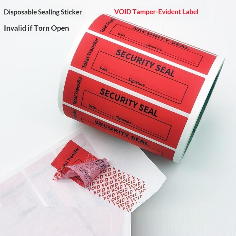 100 Stück Gesamte Transfer-Manipulationssichere Etiketten Sicherheitsgarantie Ungültig Aufkleber Rot Blau 25*85 mm Dreifache Seriennummern Siegelaufkleber
