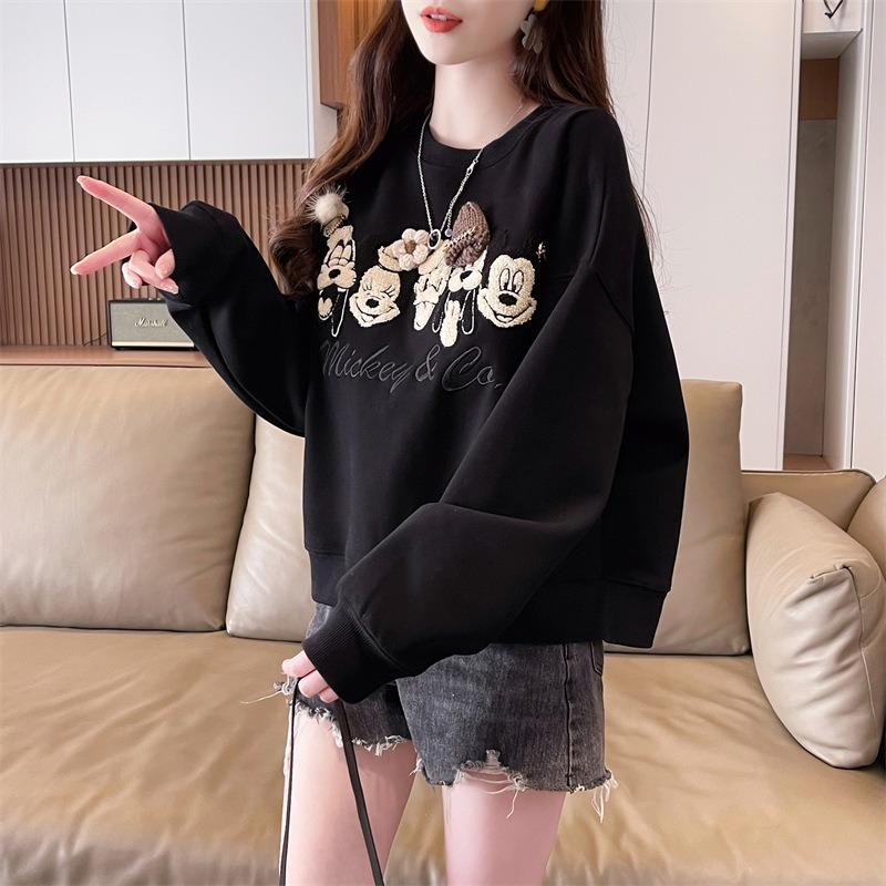 Women Casual Loose Long Sleeve Cropped Trendy Pullover Sweatshirt