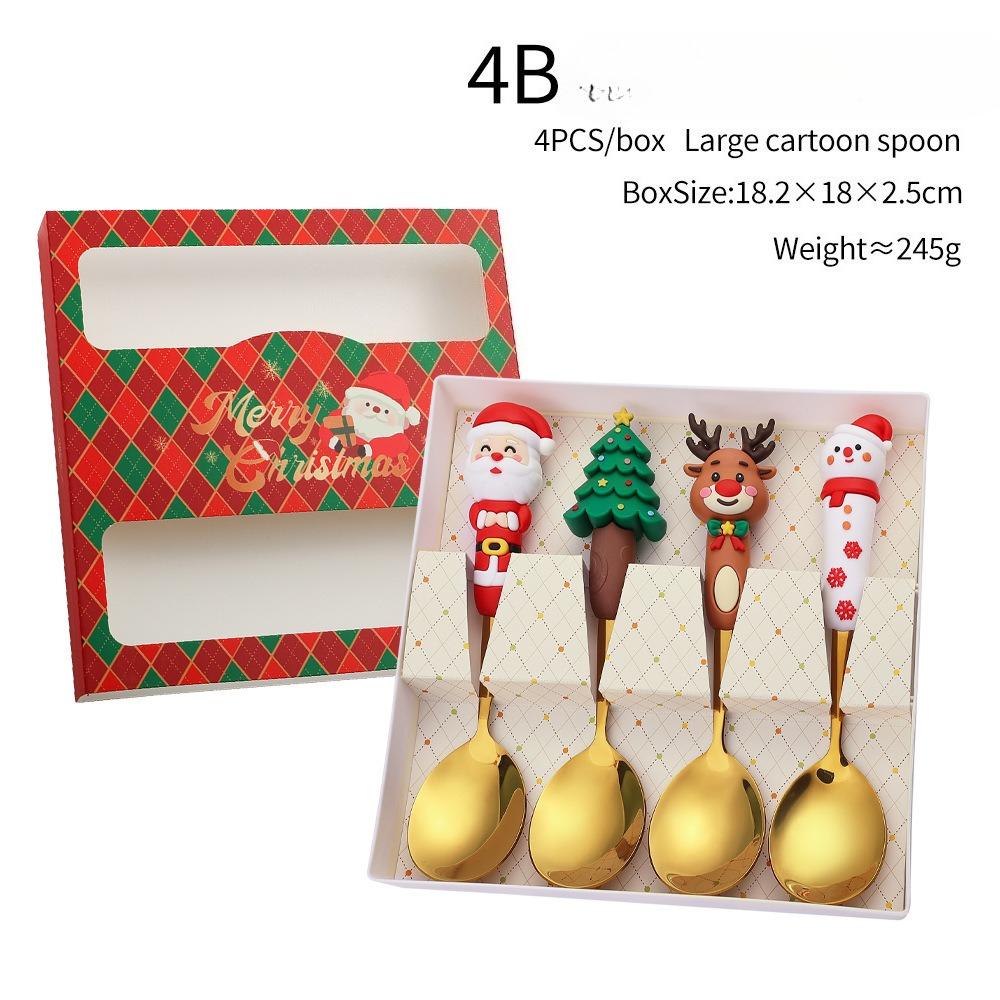 

Christmas Dinnerware Stainless Steel With Luxury Gift Box Tableware Desser Coffee Spoon Santa Cutlery For Christmas