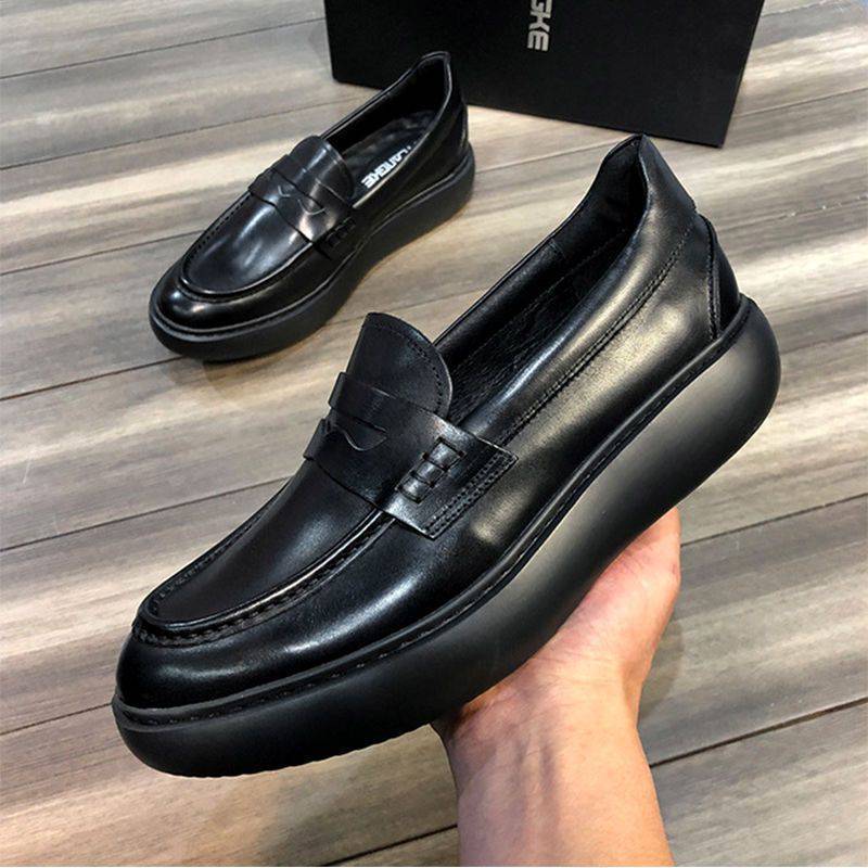 

Европейские туфли King Foot с легкой толстой подошвой, увеличивающей высоту, повседневные туфли из коровьей кожи, мужские туфли с одной педалью 44 чёрный