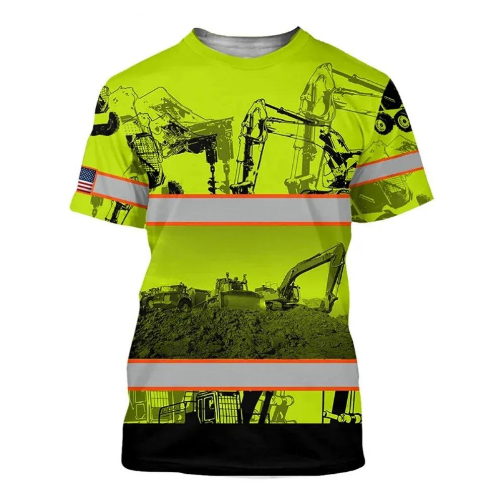 Excavator 3D High-definition Digital Printing Summer Men's Round Neck Short Sleeved T-shirt