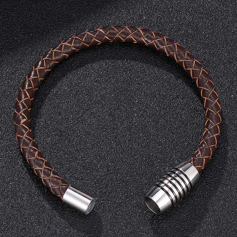 Fashion Genuine Leather Bracelets For Men Women Charm Stainless Steel Buckle Bangles Bracelets Gift