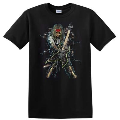 Guitarist Skull Graphic T Shirt Electric Music Festival Tee Heavy Metal