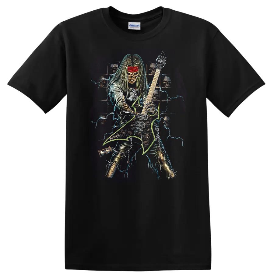 Guitarist Skull Graphic T Shirt Electric Music Festival Tee Heavy Metal