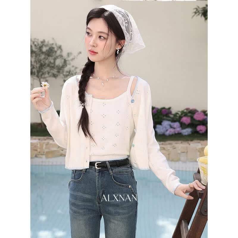 Luxiangnan Women s Off-white Knit Cardigan L