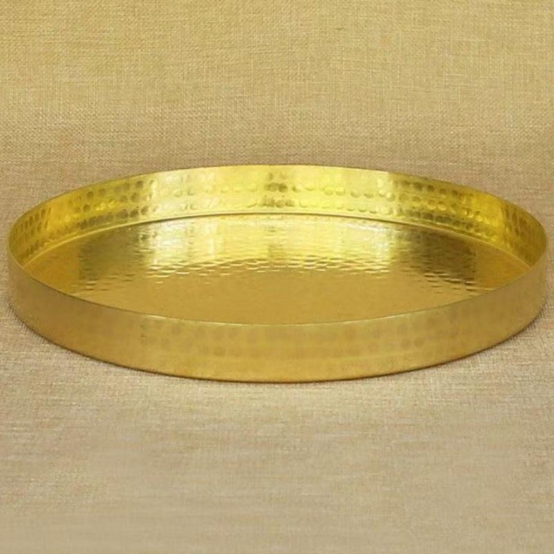 Multiple Sizes Round Shape Brass Fruit Tray,Retro Engraving Hammer Texture Home Cheese Food Plate,Snack Disc Table Decoration