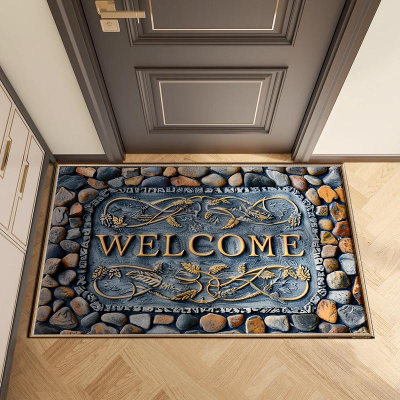 VIKAMA Vintage Stone Pattern Welcome Doormat Dust-Removing Non-Slip Wear-Resistant Home Entrance Mat Home Decor