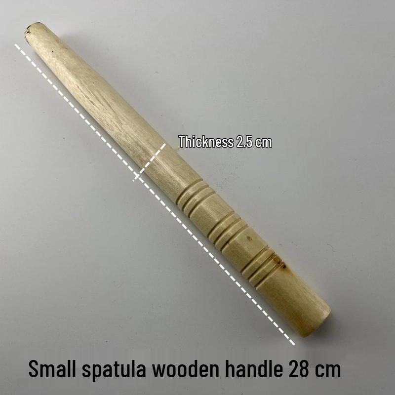 Old-Fashioned Stainless Steel Spatula with Bent Wooden Handle and Through-Hole Design.