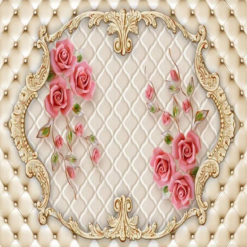 Custom 3D Wall Mural European Style 3D Stereo Rose Flowers Soft Roll Wallpaper Living Room TV Sofa Background Wall Decor Fresco