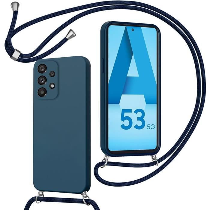 Coque de protection - BOOLING - pour Samsung Galaxy A53 5G - Silicone hybride - Cordon ajustable - Bleu marine