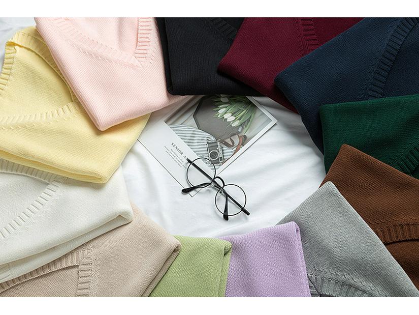 Chaleco Japonés de Punto con Cuello en V de 21 Colores: Prendas de punto Otoño/Invierno