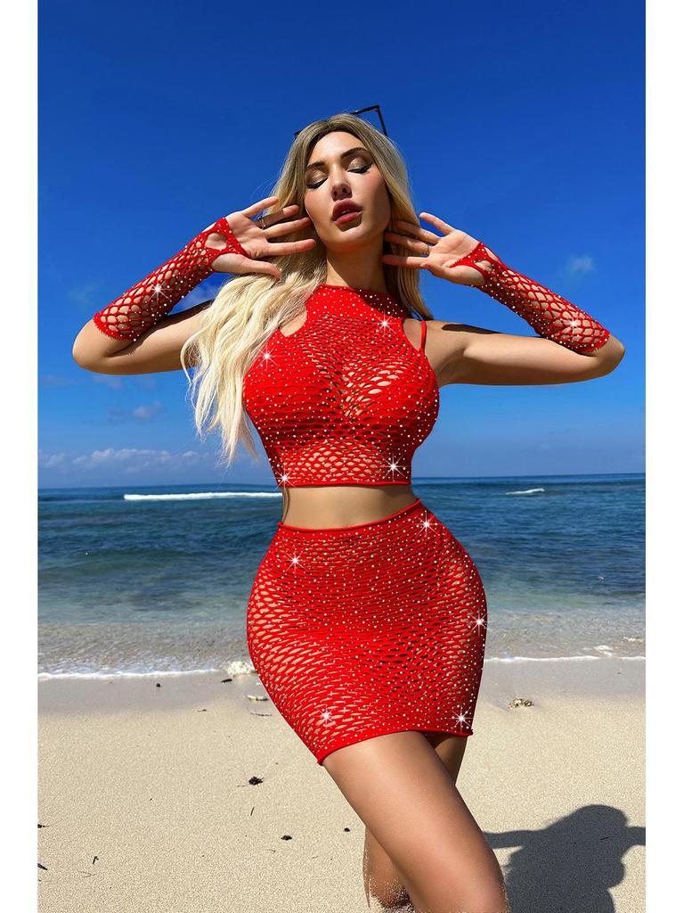 Stylish Black Fishnet Lingerie: Sexy See-Through Bodysuit with Tempting Hollow Design