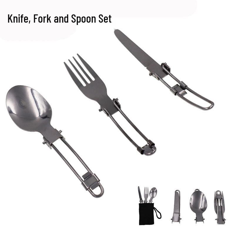 Portable Stainless Steel Foldable Camping Cutlery Set: Knife, Fork & Spoon