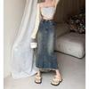 2023 Summer Women's Retro High-Waist Denim A-Line Skirt with Mid-Length Slim Fit and Stylish Split