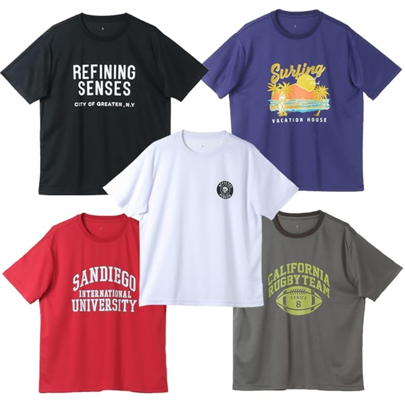 

[Double Standard Japan] men s short sleeve T-shirt 5 disc set lucky bag print outlet Not transparent (JP, alphabet, M, black/white/gray/red/blue)