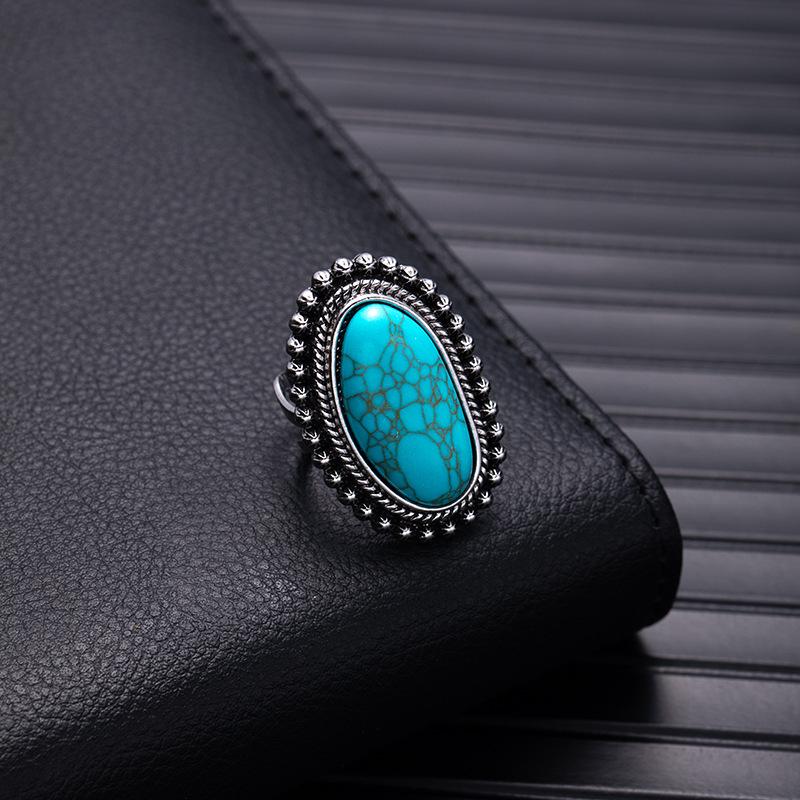 Retro Bohemian Silver Faux Turquoise Ring
