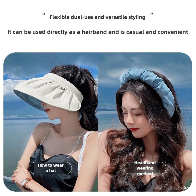 2025 Summer Travel Sunshade Sunblock Hat Large Eaves Anti-UV Temperament All Empty Top Hat Tidal Sun Hat