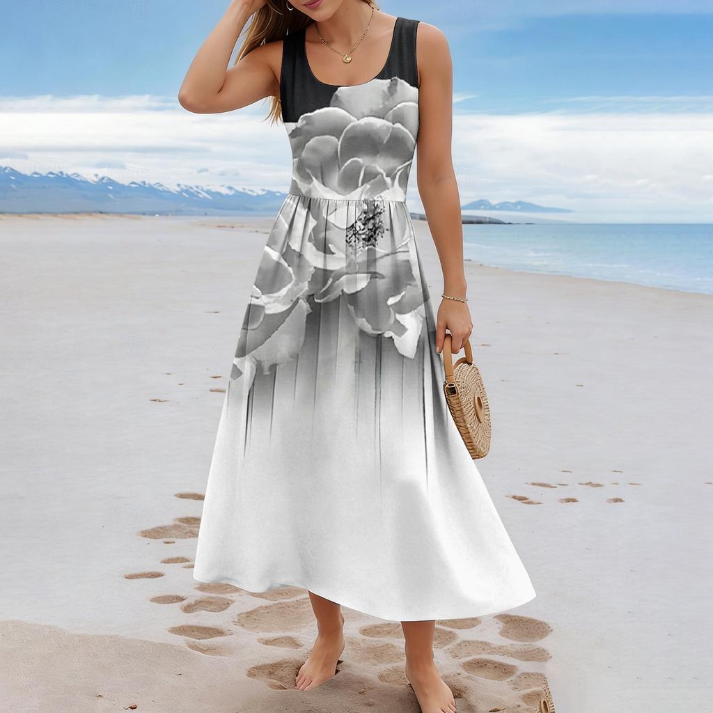 Ladies' floral summer casual and fashionable sleeveless long dress
