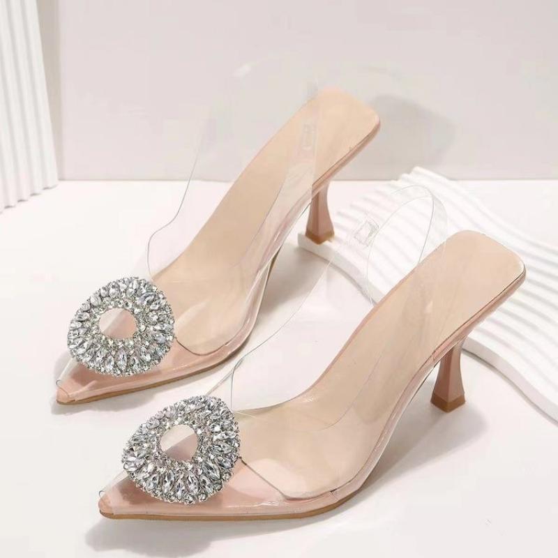 Fashion Luxury Brand Women High Heels Rhinestone Fashion Sandals 2025 Summer Transparent Shoes Ladies Pumps Slingbacks Plus Size 42