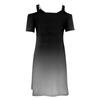 Women Casual Sling Off Shoulder Short Sleeve Zipper V-neck Gradient Color Dress