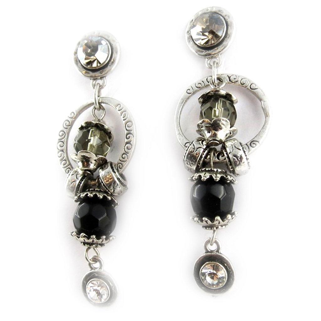 Les Trésors De Lily [C5251] - Náušnice Designer 'Belle des Champs' Černé