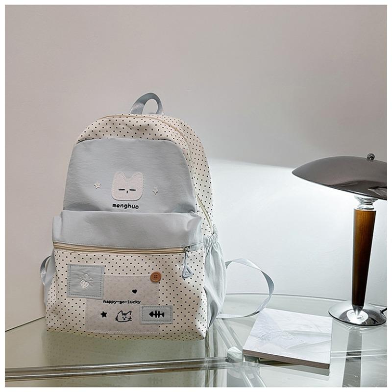 The New Japanese Ins High-value, Fresh and Sweet, Cute Cat Polka Dot Backpack, Lightweight Backpack for Junior High School Students