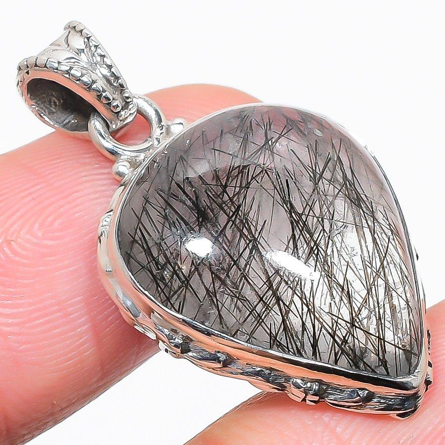 

Natural Black Rutile Gemstone 925 Solid Sterling Silver Gift Pendant 1.50 z7Y06