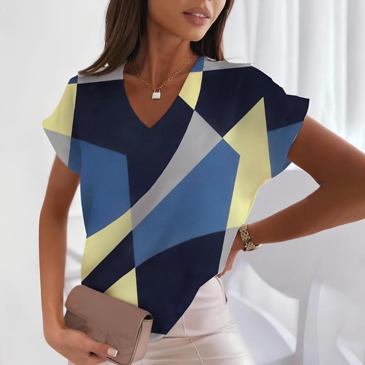 

Вільна Повсякденна Жіноча Футболка з V-подібним вирізом, Короткий Рукав, Плямистий Дрібний Принт, Стиль Пуловер, Модний Топ-футболка Harajuku для Жінок 6XL