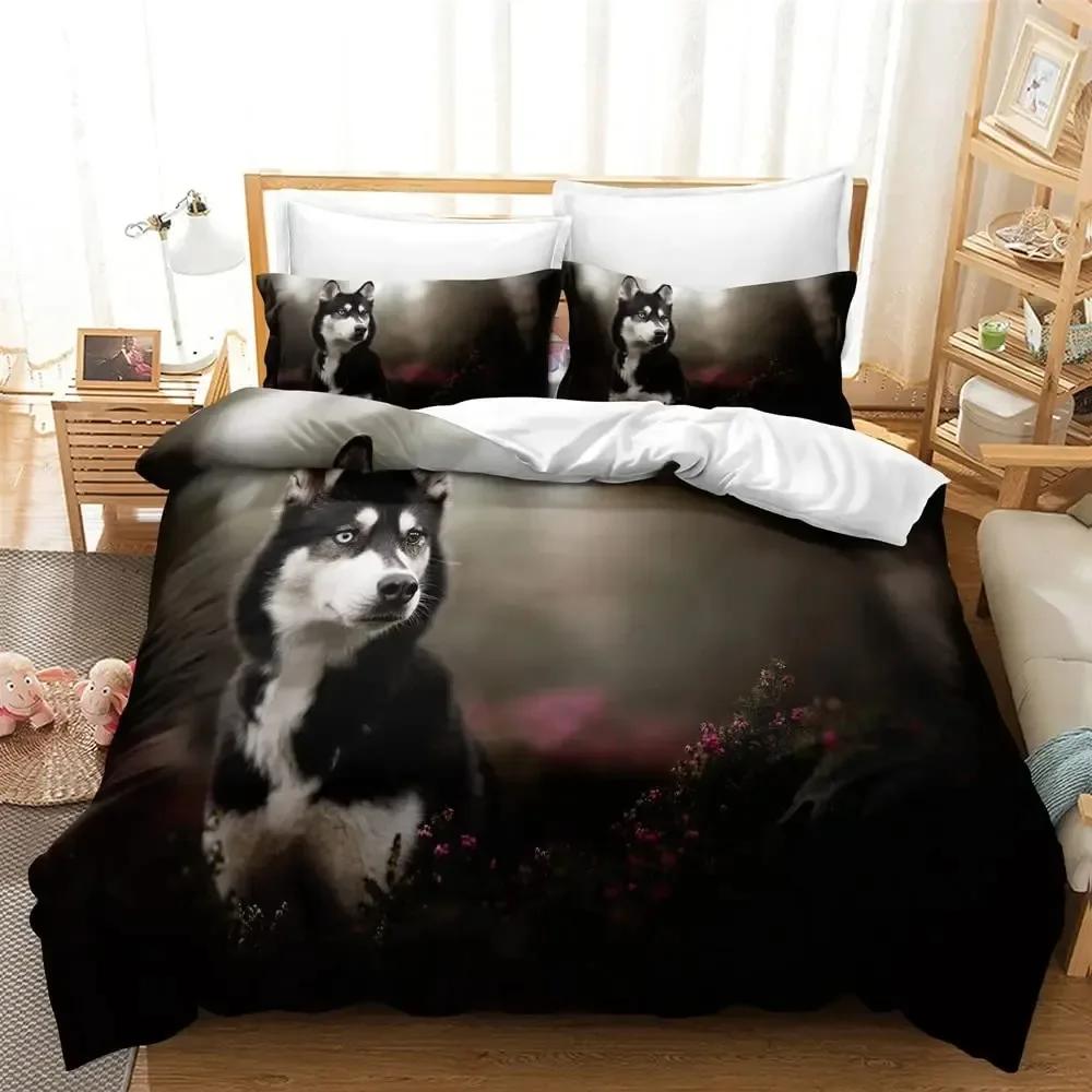 Lovely Husky 3d Puppy Dog Husky Comfortable Duvet Quilt Cover Pillowcase Bedding Set Children Bedroom Decoration Home Textile
