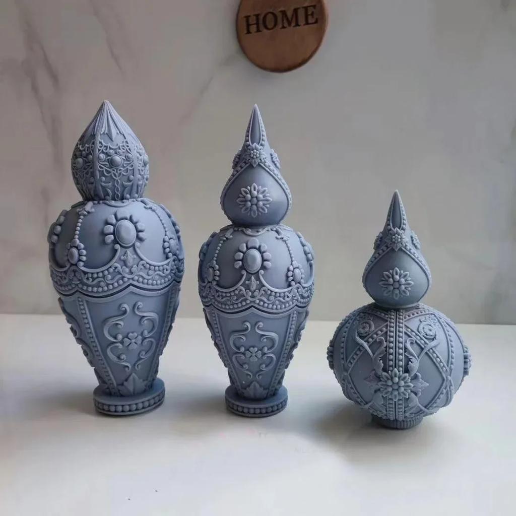 DIY Lace Vase Shape Candle Silicone Mold Roman Cylindrical Mould Irregular Pillar Candle Mold Geometric Striped Soy Wax Mold