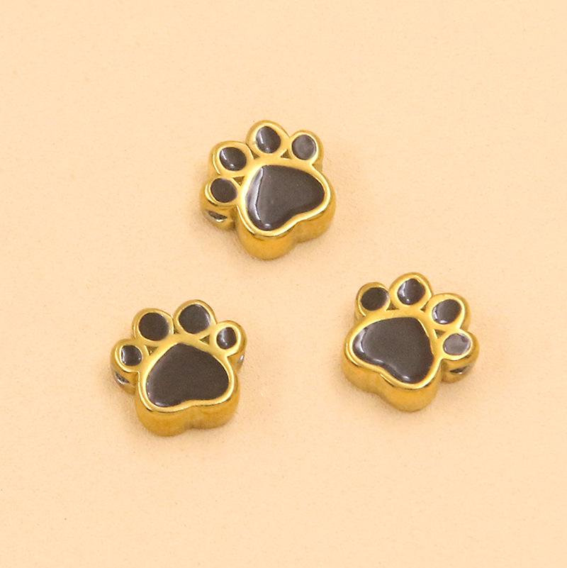 6 Colors Double-Sided Dog Paw Charms: 7x7mm Gold Enamel Stainless Steel Beads for DIY Jewelry