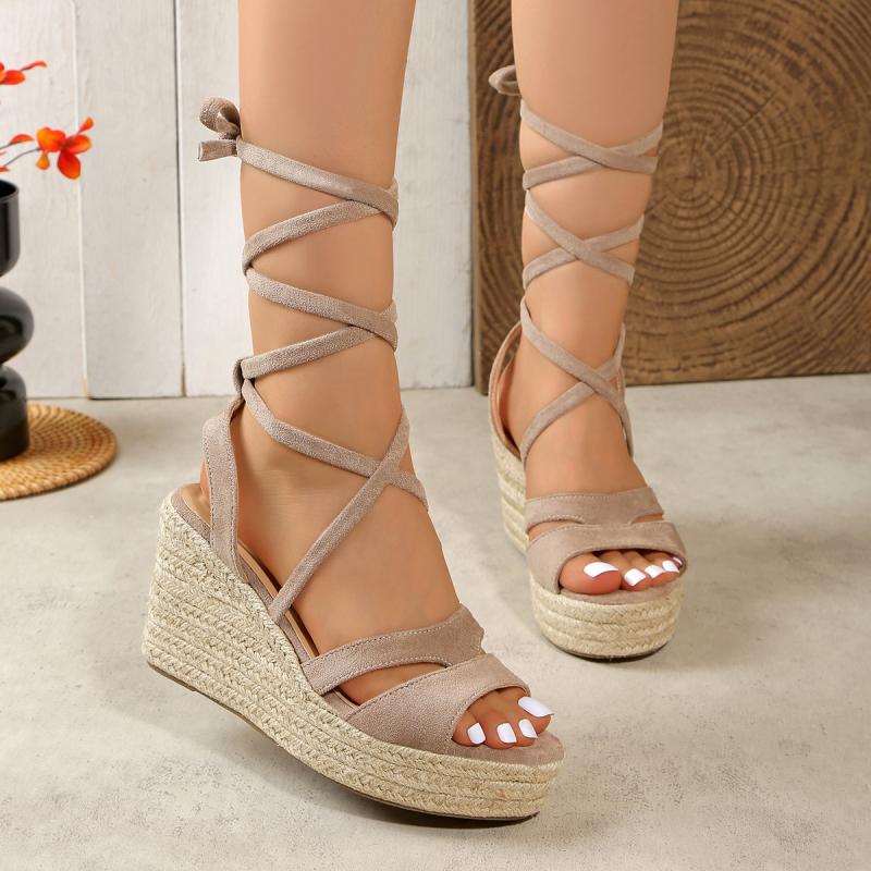 Fashion Sexy Suede Cross Strap Gladiator Sandals Women Brand Designer Super High Wedge Heels Sandals Bohemia Beach Hemp Sole Shoes