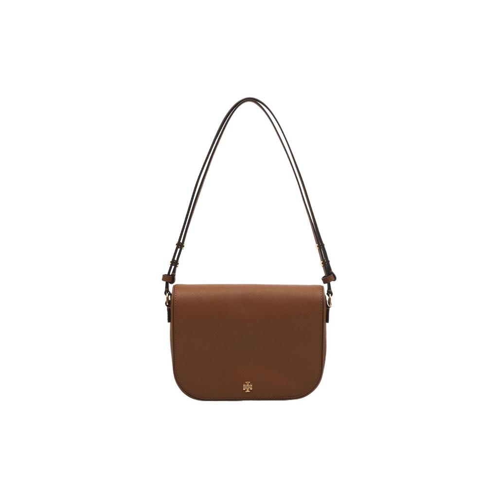 Tory Burch Emerson Metal Logo Adjustable Shoulder Strap Textured Leather Crossbody Bag Women Bags Brown 134839-909