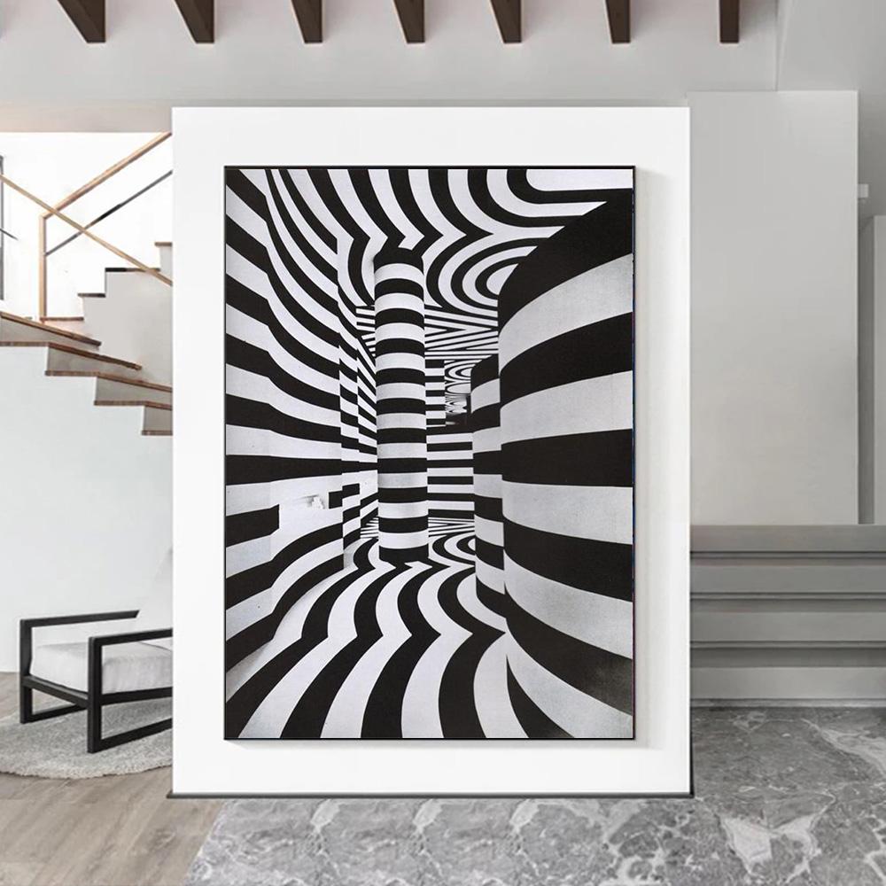 Stampe Poster con Illusioni Ottiche Astratte Per Soggiorno Decorazioni per la Casa Bianco e Nero Trippy Psichedelico Pittura su Tela Arte da Parete